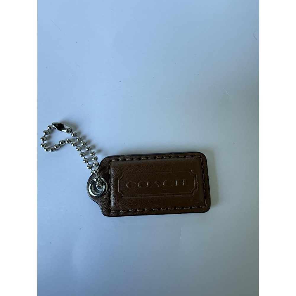 2.5" Large COACH BROWN PATENT LEATHER NICKEL KEY FOB BAG CHARM KEYCHAIN HANG TAG